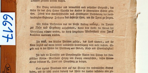 Kundmachung zur Unterzeichnung des Waffenstillstandes am 12. Juli und zum Abzug der österreichischen Truppen