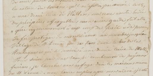 Schreiben des französischen Kommandanten Doreille an General Huard mit der dringenden Bitte um Hilfe, da er fortwährend von wütenden Tirolern in St. Leonhard angegriffen würde