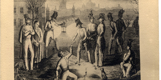 Exhumierung der Gebeine Andreas Hofers durch Offiziere der Tiroler Kaiserjäger in der Nacht vom 8. auf den 9. Jänner 1823