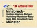 Zuglaufschild des Eurocity 18 mit Namen Andreas Hofer, von Innsbruck nach Münster